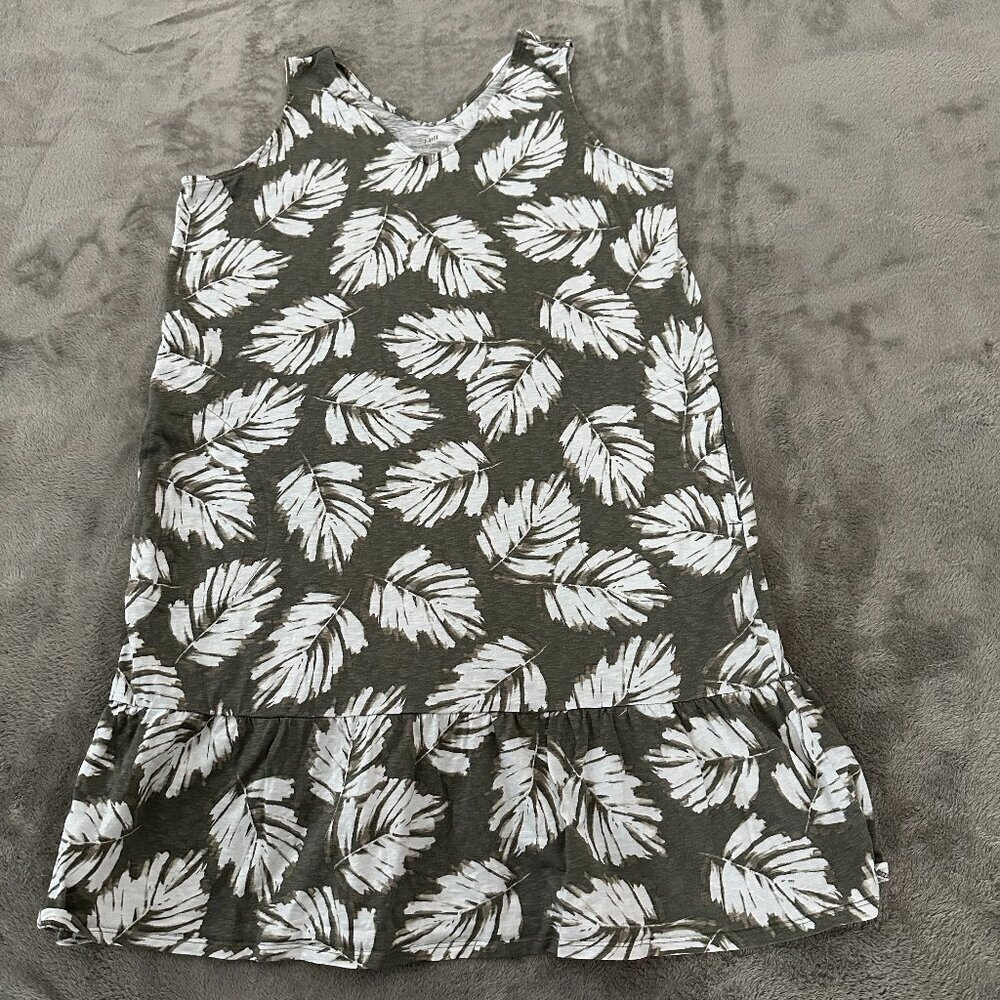 J. Jill Flounce Hem Double V-Neck Tank Dress Women's MEDIUM Green Pockets